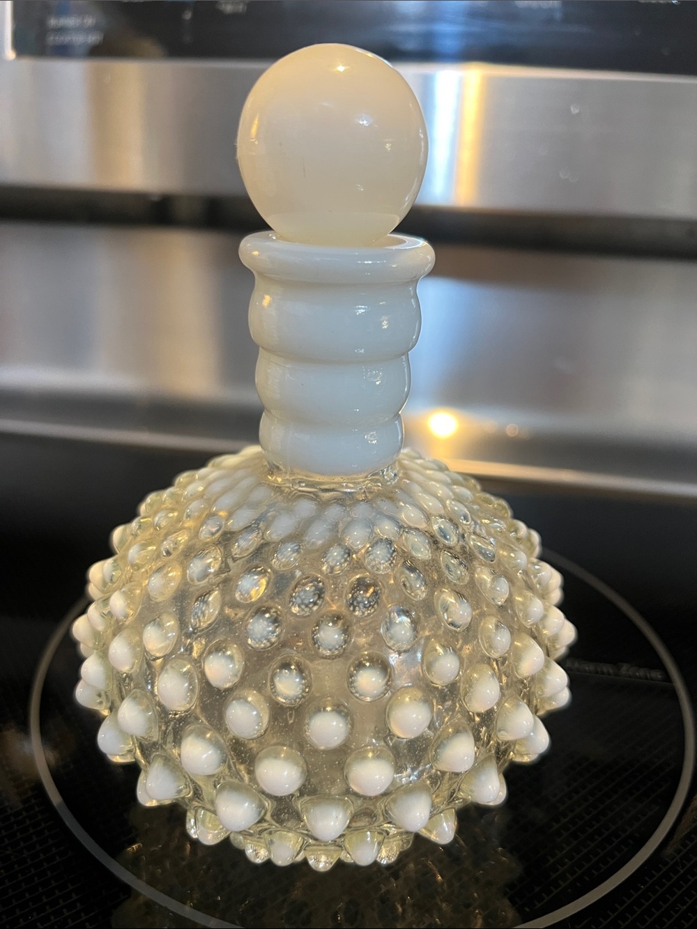 White Hobnail Glass Perfume Bottle with Round Stopper